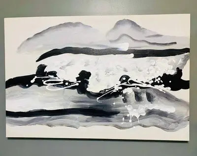 a painting of a painting of a mountain at Relaxing 1BR condo with Pool and Balcony in Makati in Manila