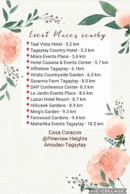 a menu for a restaurant with pink flowers at CASA CORAZON Spacious 4BR House Near Tagaytay for Wedding Prep Family Gatherings Reunions and Celebrations Pet Friendly and PWD Accessible in Dagatan