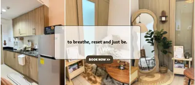 a collage of a kitchen with a picture of a room at Staycation near MOA Pasay at Shore Residences - Elizcape in Manila