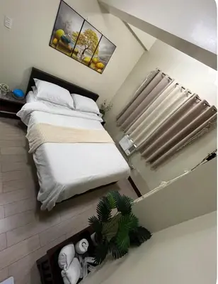 a small bedroom with a bed and a plant at T3 Airport Condo Escape by JM and Ian in Manila