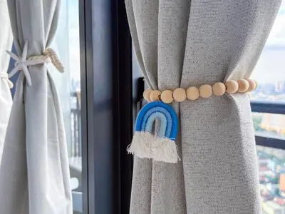 a curtain rod with a peace sign on a window at Sky Piea at Knightsbridge Residences - APARTMENT with Gym Sauna Pool in Manila