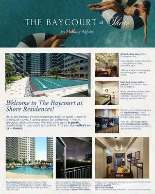 a collage of photos of a hotel room with a pool at MOA Staycation The Baycourt at Shore Residences Near Mall of Asia IKEA NAIA SMX Convention Center MOA Concert Grounds in Manila