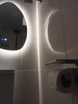 a bathroom with a toilet with a roll of toilet paper at Golden Luxe Staycation Studio in Manila