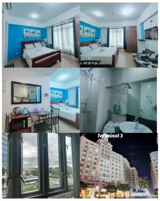 a collage of four pictures of a hotel room at Jentry condotel in Manila