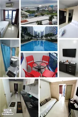 a collage of photos of a hotel room with a pool at Derick's Place at Sea Residences in Manila