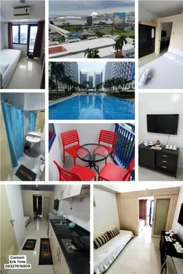 a collage of photos of a hotel room with a pool at Derick's Place at Sea Residences in Manila
