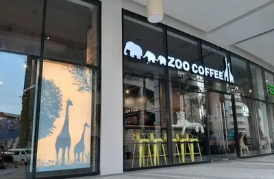 a store window with giraffes and chairs in it at 81NB Cozy Studio -City View, 2 Queen Beds, NAIA T3 in Manila