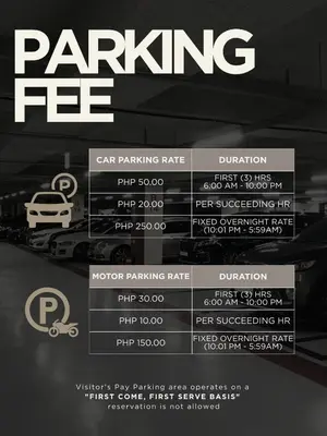 a poster for a car parking rate in a store at Deluxe Cozy Room Near BGC & Ortigas with Balcony & City View in Manila