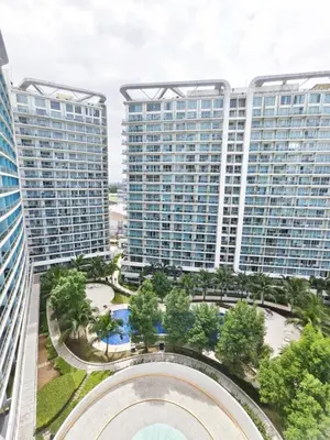 an aerial view of two tall buildings at Boracay by SIA in Manila