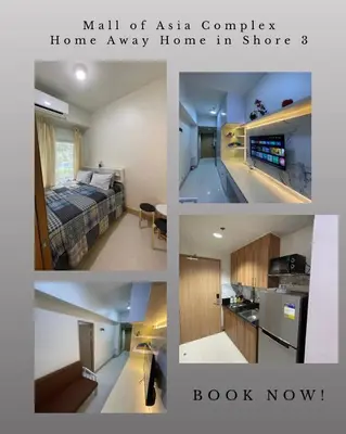 a collage of four pictures of a bedroom and a bathroom at Luxury Staycation at Shore 3 Mall of Asia in Manila
