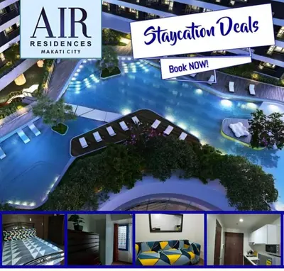 a collage of pictures of an apartment complex at Makati Staycation at Air Residences in Manila