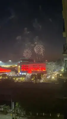 a firework display in a city at night at CabinandCo in Manila