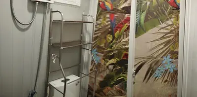 a shower in a bathroom with a shower curtain at 6 Guest - Unit 6 Studio type - Container house in Pasong Mannga