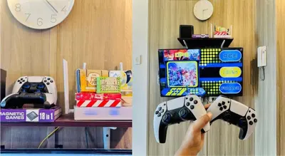 a person playing a video game with a nintendo wii controller at Cozy 1 Bedroom near MOA in Manila