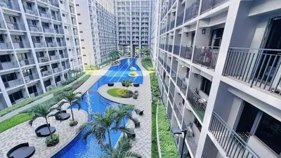 an overhead view of an apartment building with a swimming pool at 2 Bedroom Rental Apartment in Pasay in Manila