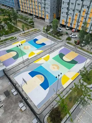 an aerial view of a parking lot in a city at Enzo vibes bnb in Manila