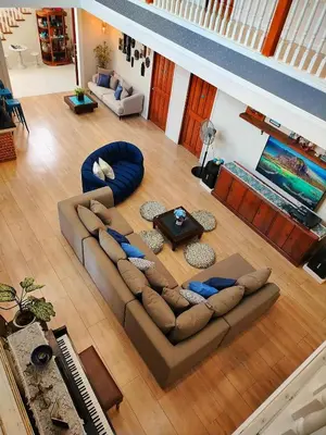 an overhead view of a living room with a couch at El Casa Azul in Amadeo