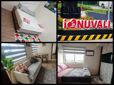 a collage of pictures of a room with a couch and a bed at Family-Friendly 2BR Staycation near Nuvali & Enchanted Kingdom in Puting Kahoy