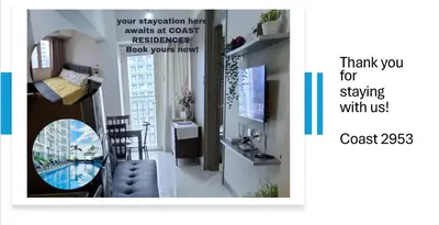 a picture of a living room with a sink and a mirror at Cozy 1 Bedroom unit in Manila in Manila