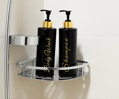two black bottles on a shelf in a bathroom at Chic & Cozy Urban Stay in Manila