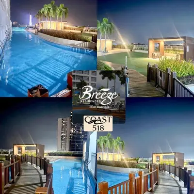 a collage of photos of a pool with palm trees at COAST518 Pasay in Manila