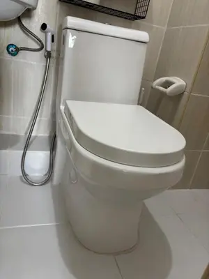 a white toilet in a bathroom with a shower at Dainty Den LF508 - Comfy & Chic Home beside Enchanted Kingdom in Santa Rosa