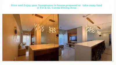 a room with a kitchen with a table and a dining room at EuEL Condo in Manila
