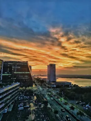 a city with a lot of traffic on a street at OHE space at shore in Manila