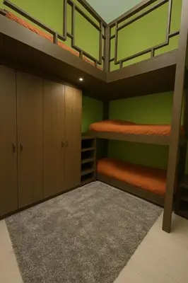 a bedroom with two bunk beds and green walls at Modern Loft in Newport City - 2BR and 2BA in Manila