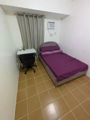 a small bedroom with a bed and a desk at Lily s Place in Manila