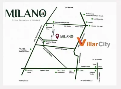 a map of milano and thelia city at Serene Suites Condo unit in Bacoor