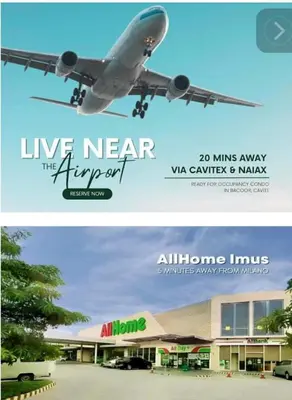 two pictures of an airplane flying over a building at Serene Suites Condo unit in Bacoor