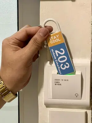 a person is unlocking a key to a door at airobedz ZOBEL ROXAS- A Value Hotel in Manila