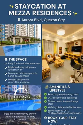 a flyer for a hotel in a city at Mezza Residences in Manila