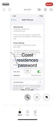 a screenshot of a cell phone screenshot of a coast reserves password page at Shore 2 residences tower 1 in Manila