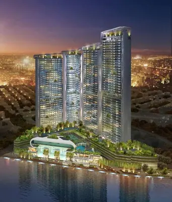 a rendering of a large building next to the water at Cozy Crib at Acqua Residences - Rockwell Views in Manila