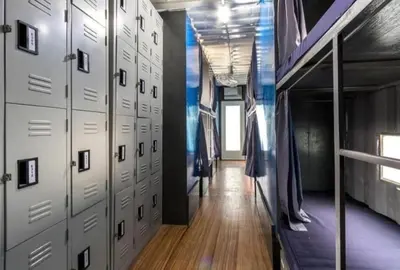 a row of lockers in a dorm room at CitiHub Shaw Santa Mesa in Manila