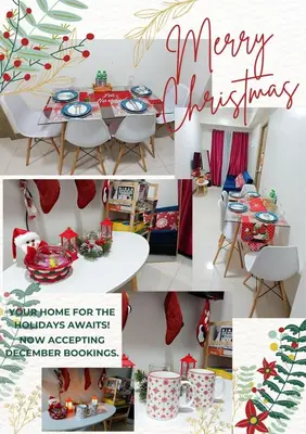 a collage of pictures of a table with christmas decorations at Simple Stays at S Residence Pasay in Manila