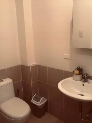 a bathroom with a toilet and a sink at Staycation in Bloom in Manila