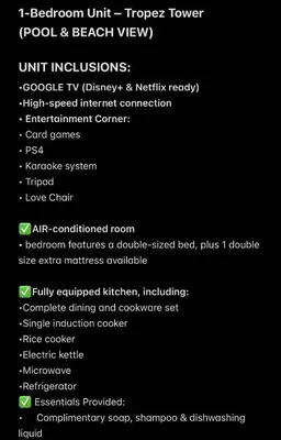 a screenshot of a cell phone with a list of commands at Azure staycation By Icay in Manila