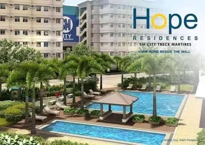 a magazine cover of a hotel with a pool and palm trees at HOPE RESIDENCES UNIT 606 building D in Trece Martires