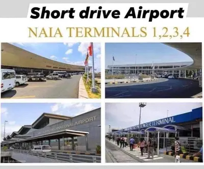 four different pictures of a airport and a building at Shore 1br shortwalk mall of asia in Manila