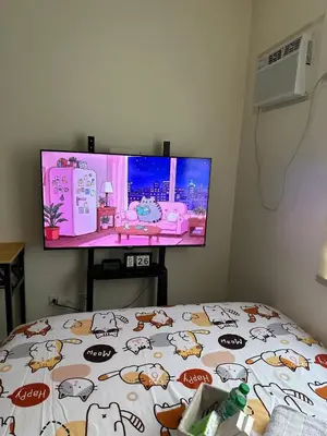 a bedroom with a bed and a flat screen tv at Staycation in Sucat Road in Manila