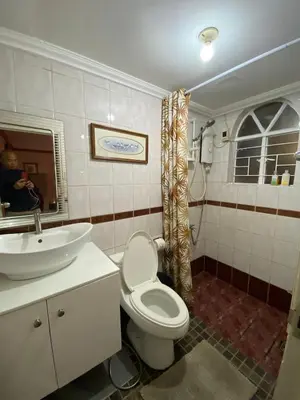 a bathroom with a toilet and a sink at Big Beautiful House in Pasig in Manila