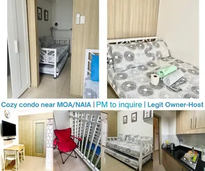 two pictures of a room with a bed and a bedroom at 1 bedroom near MOA NAIA with parking slot included pls send valid ids of guests after booking in Manila