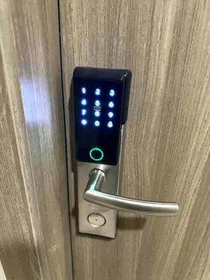 a door knob with a door lock on a door at JB Urban Nest at SMDC Fame Residences in Manila