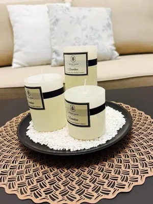 two candles on a tray on a table at The Camden Place Aesthetic Elegant Condo Unit 15 in Manila