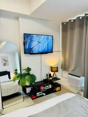 a bedroom with a tv on the wall with a plant at Condotels SMB West Road in Manila