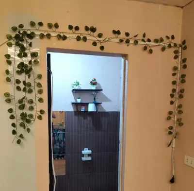 a mirror in a room with a plant on the wall at Jace Haven 1 Room 2 Beds in Binangonan