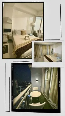 a collage of three pictures of a hotel room at Azure Urban Resort Residences in Manila